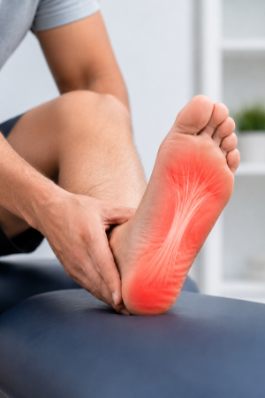 Plantar fasciitis pain affecting the heel and plantar fascia